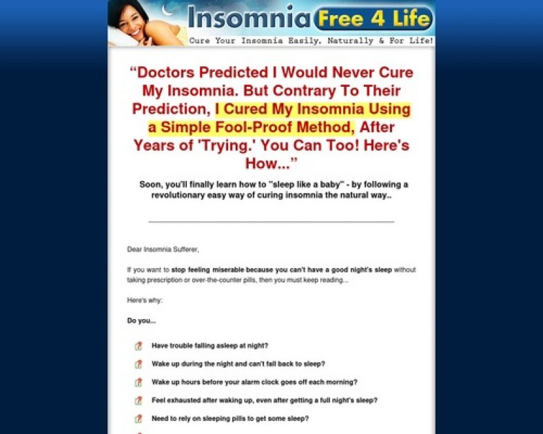 Insomnia Free 4 Life – Stop Your Insomnia Easily, Naturally & For Life!